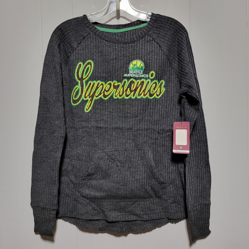 G-III 4her Seattle Supersonics NBA Waffle Knit Thermal Top Gray Medium NWT